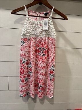 Torrid White & Coral Crochet Halter Dress- size Large